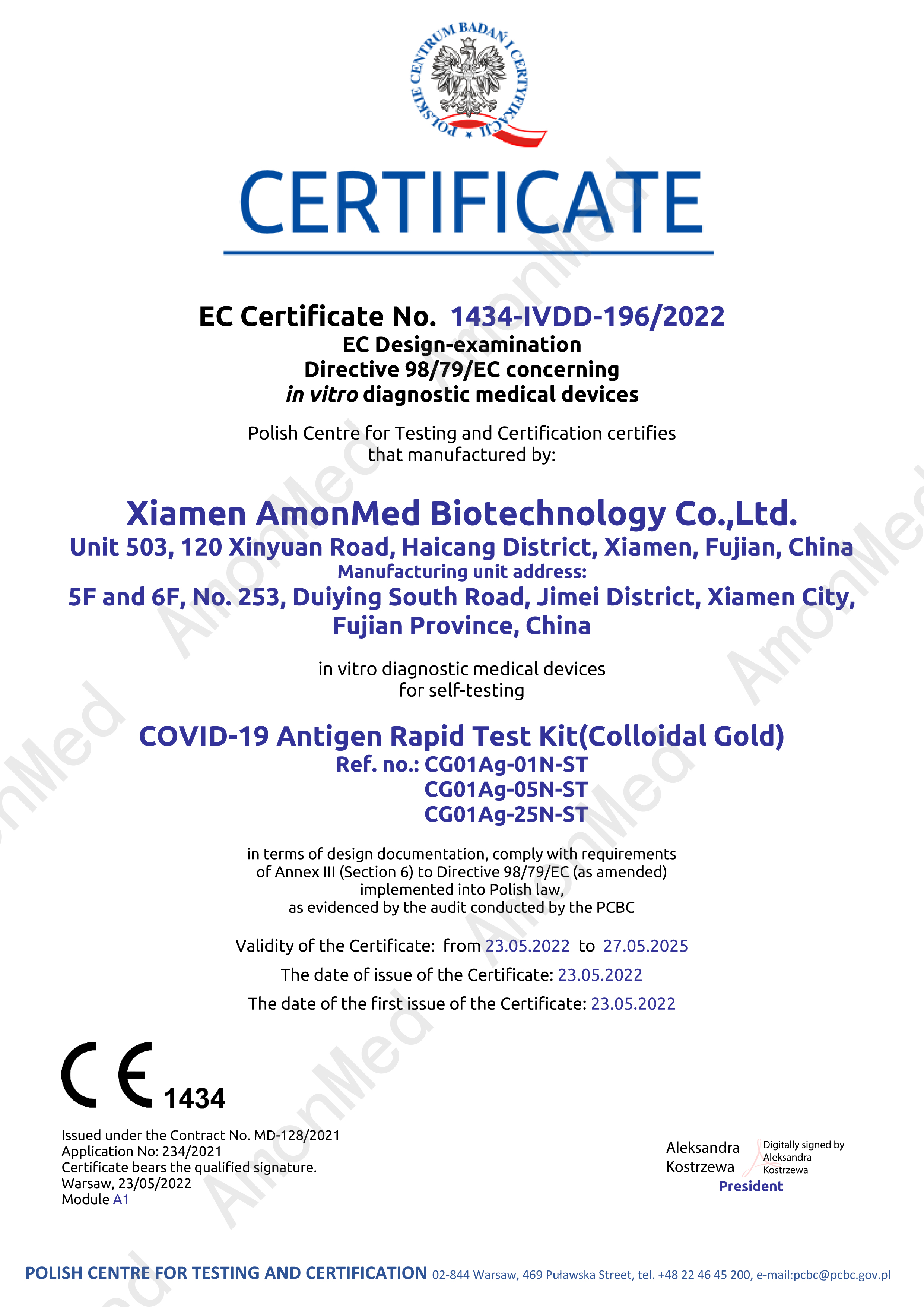 AmonMed Self-testing COVID-19 Antigen Rapid Test Kit (Colloidal Gold) Nasal Specimen into CE 1434